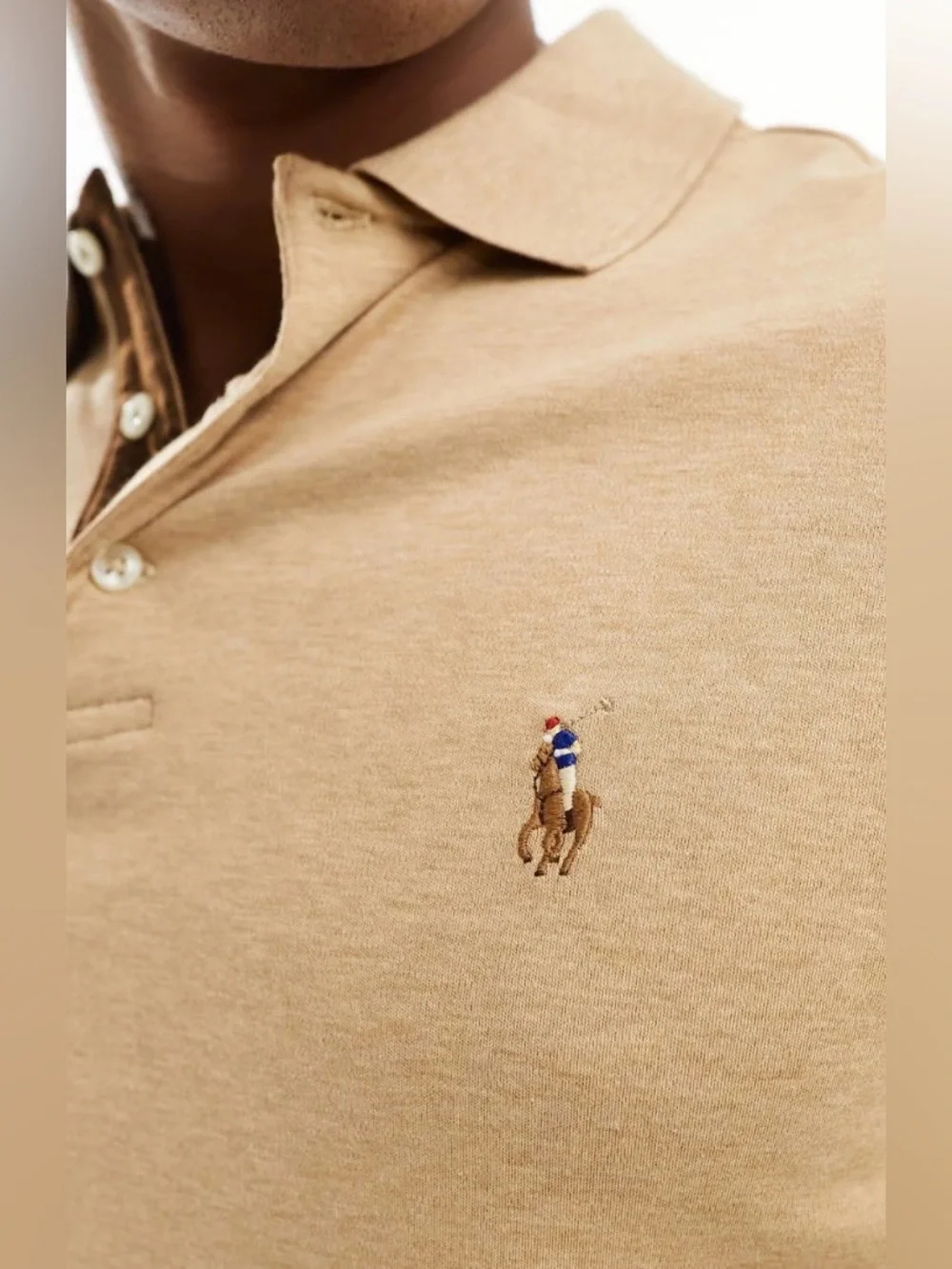 NWT Polo Ralph Lauren CAMEL TAN Soft Cotton Long Sleeve Collared Polo Shirt